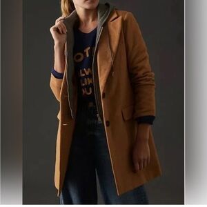 Avec Les Filles Camel coat w/ Detachable Gray Hoodie Large